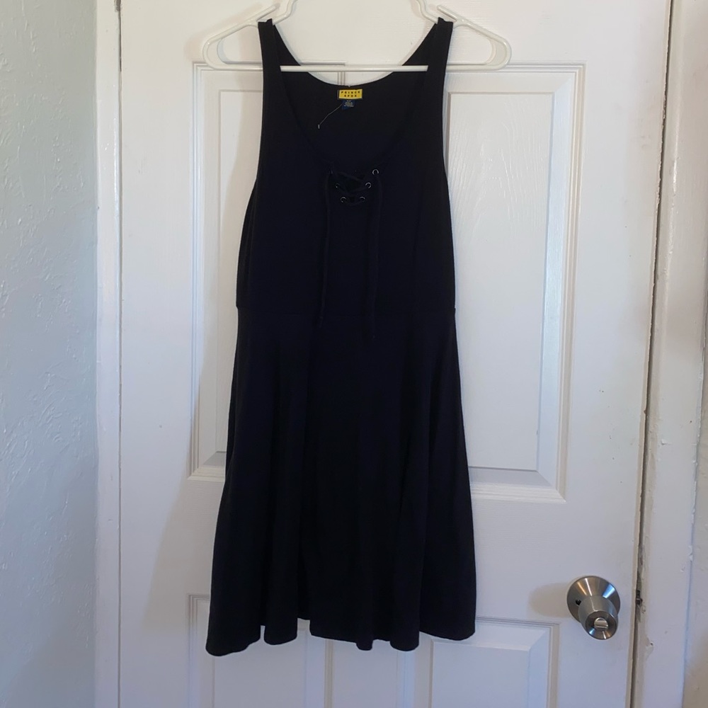 Black front tie mini dress